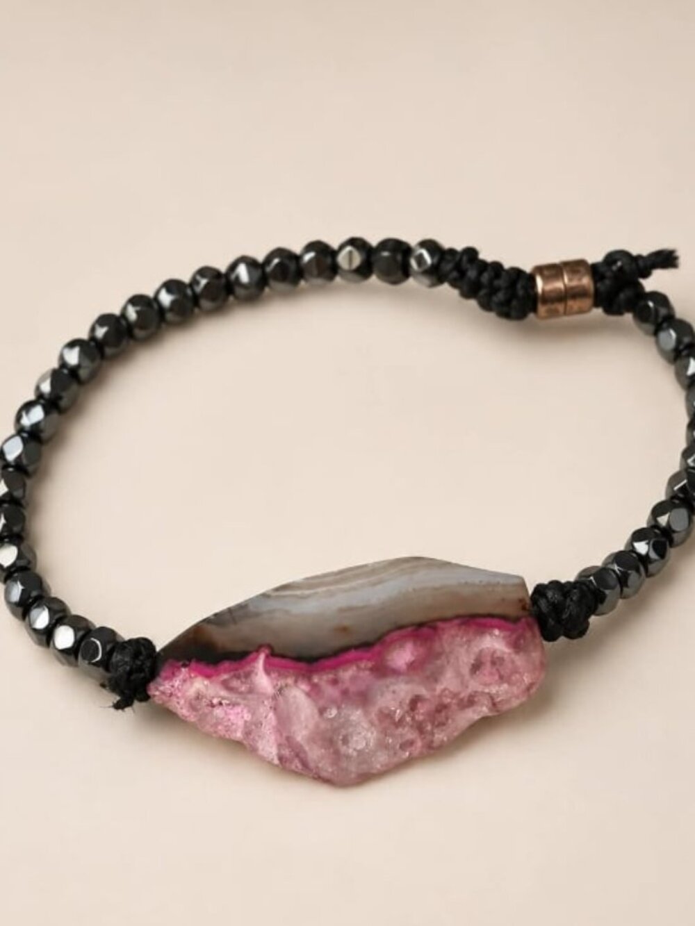 💖 Pink Druzy Agode Slab Gunmetal Hematite Bead Choker